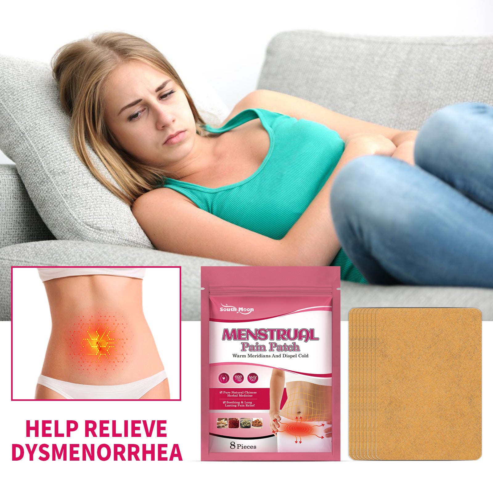 South Moon Menstrual Pain Relief Patch – Herbal Heat Patch for Period Cramps