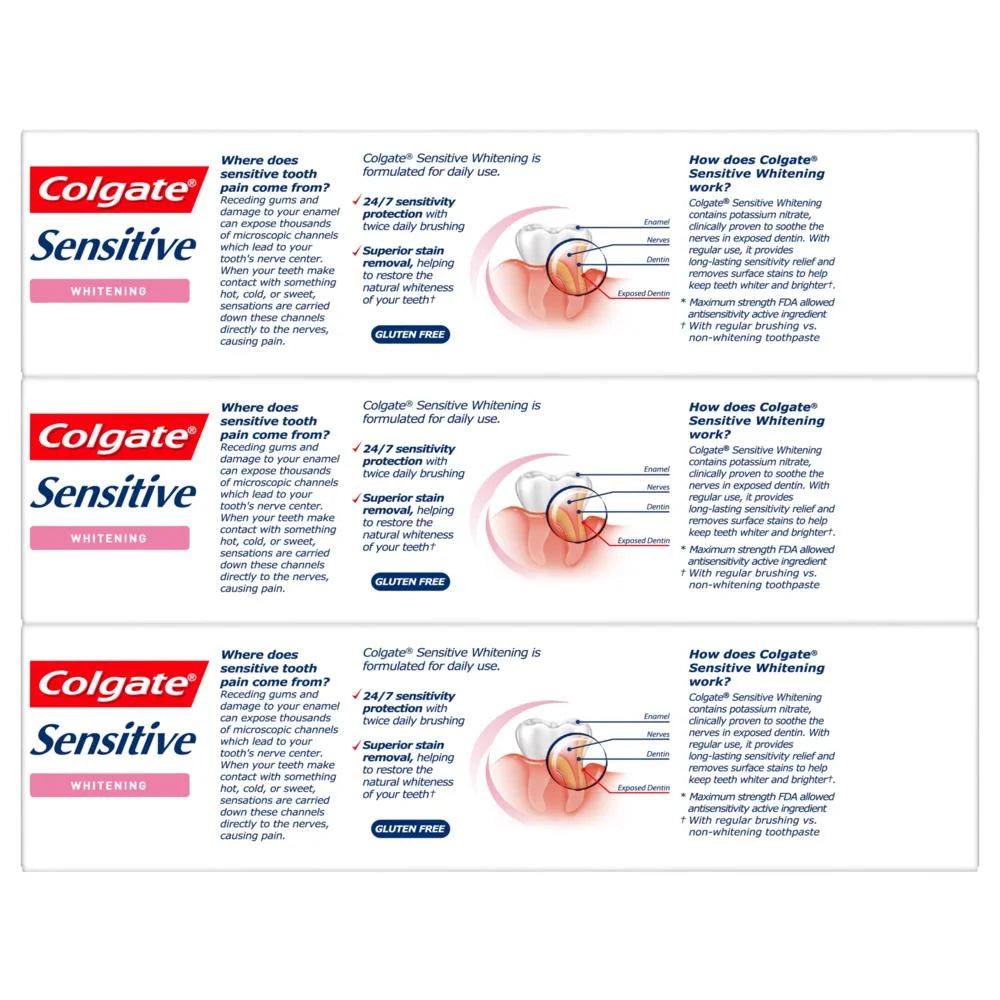Sensitive Whitening Toothpaste, Sensitive Teeth Toothpaste, Mint, 3 Pack, 6 Oz Tubes