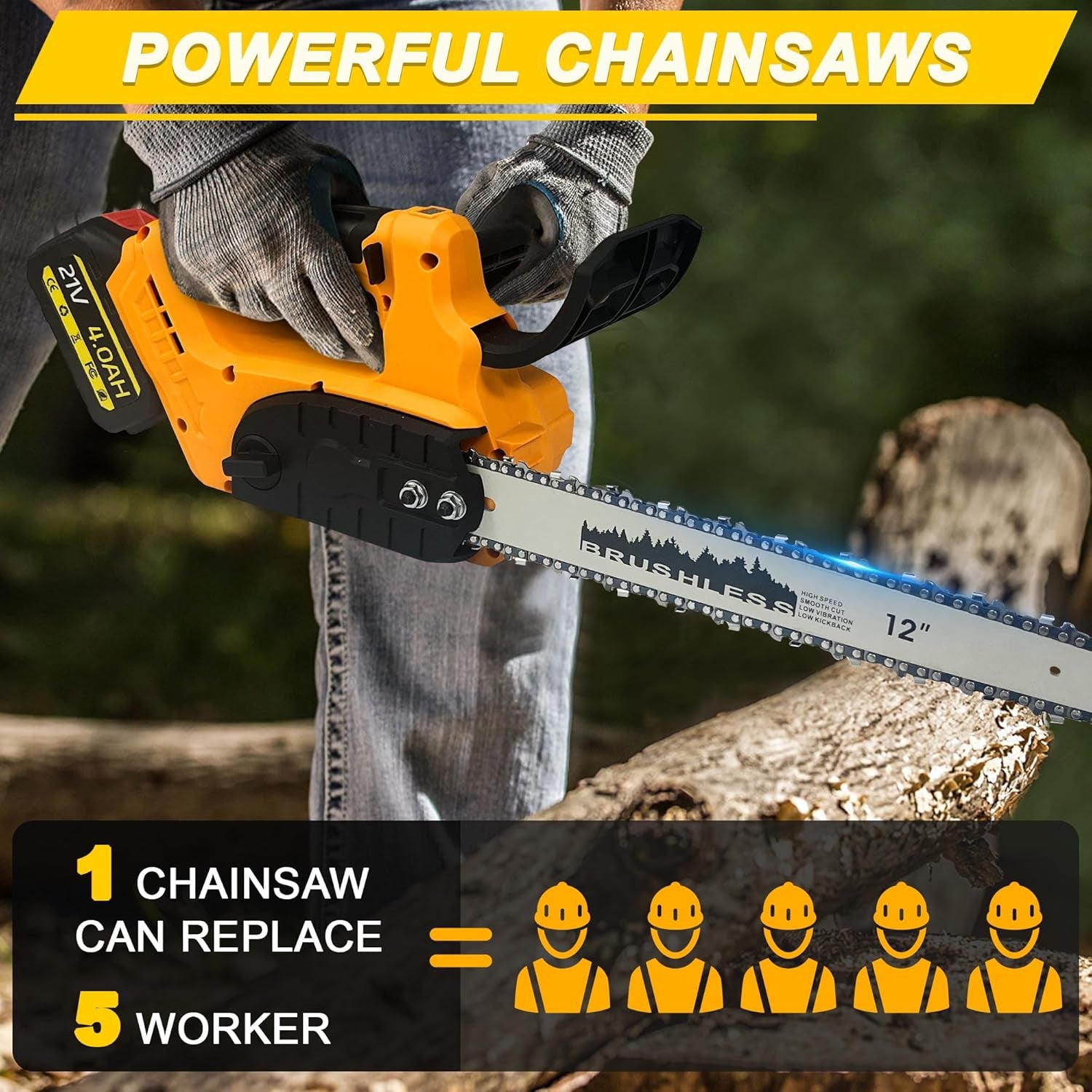 Electric Chainsaw Cordless, 12 Inch Chainsaw for Makita 18V Battery - Included 2X 4000Mah Battery and Charger, Power Chain Saw Cordless with Brushless Motor, Auto Oiler, 2 Spare Chains