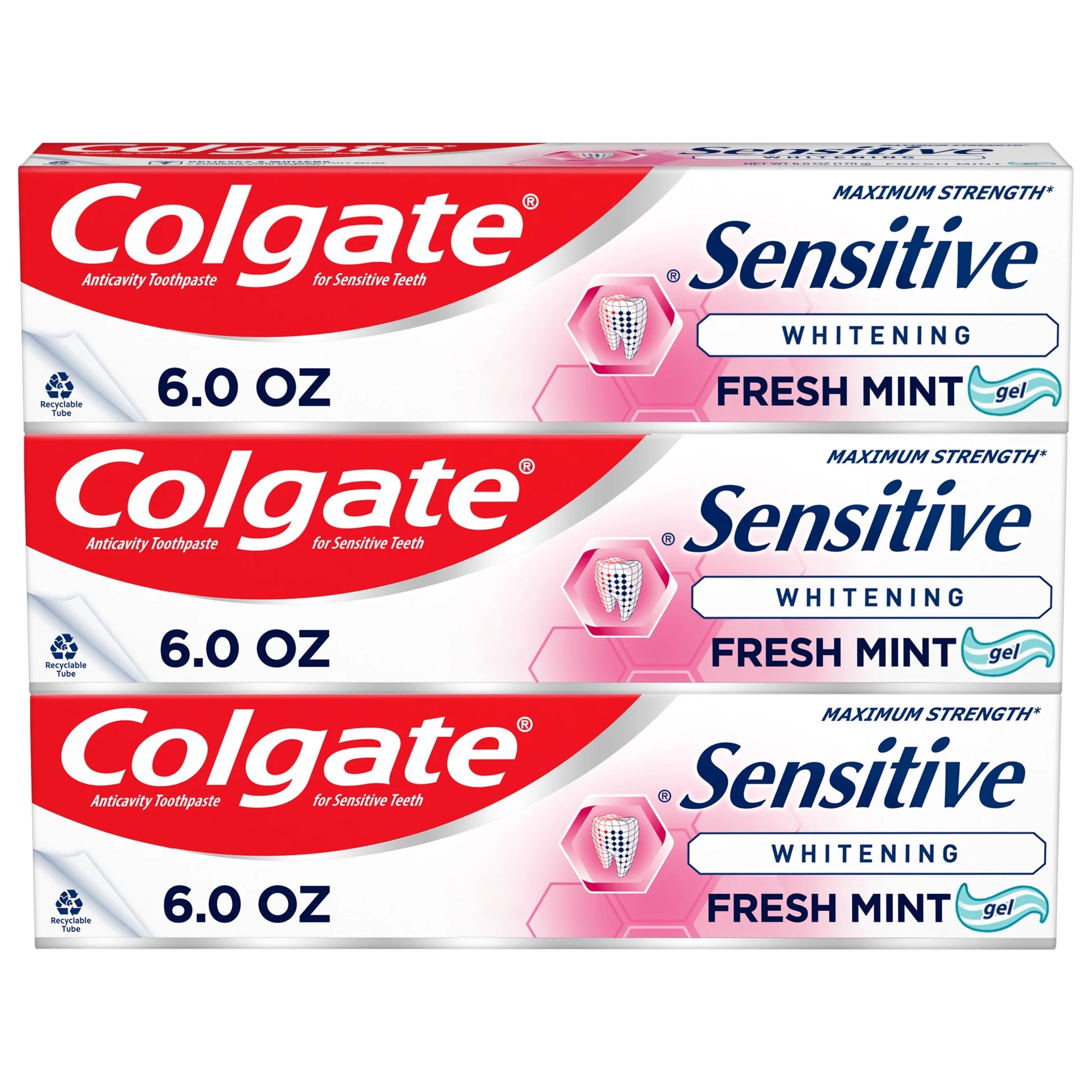 Sensitive Whitening Toothpaste, Sensitive Teeth Toothpaste, Mint, 3 Pack, 6 Oz Tubes