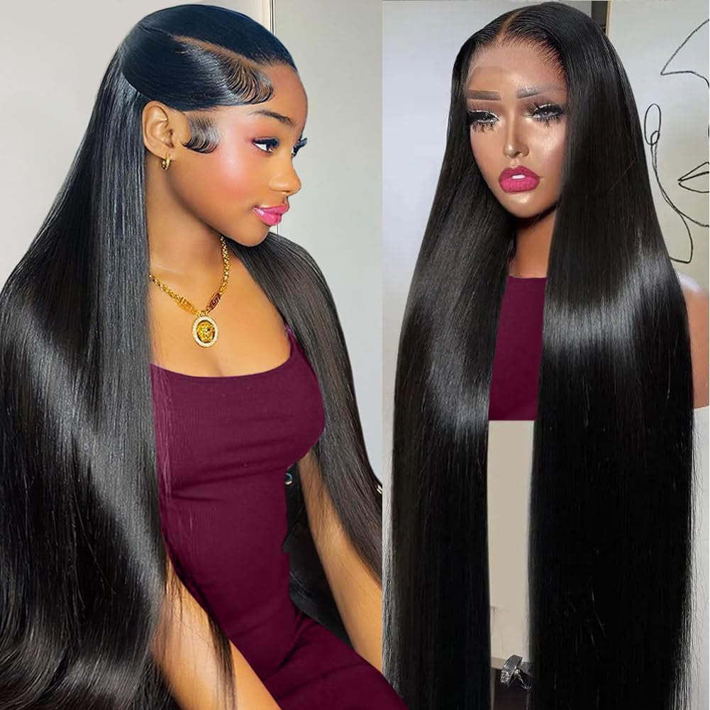 34 Inch Lace Front Wig Human Hair 200 Density 13X4 HD Pre Plucked Glueless for Women Straight Natural Color