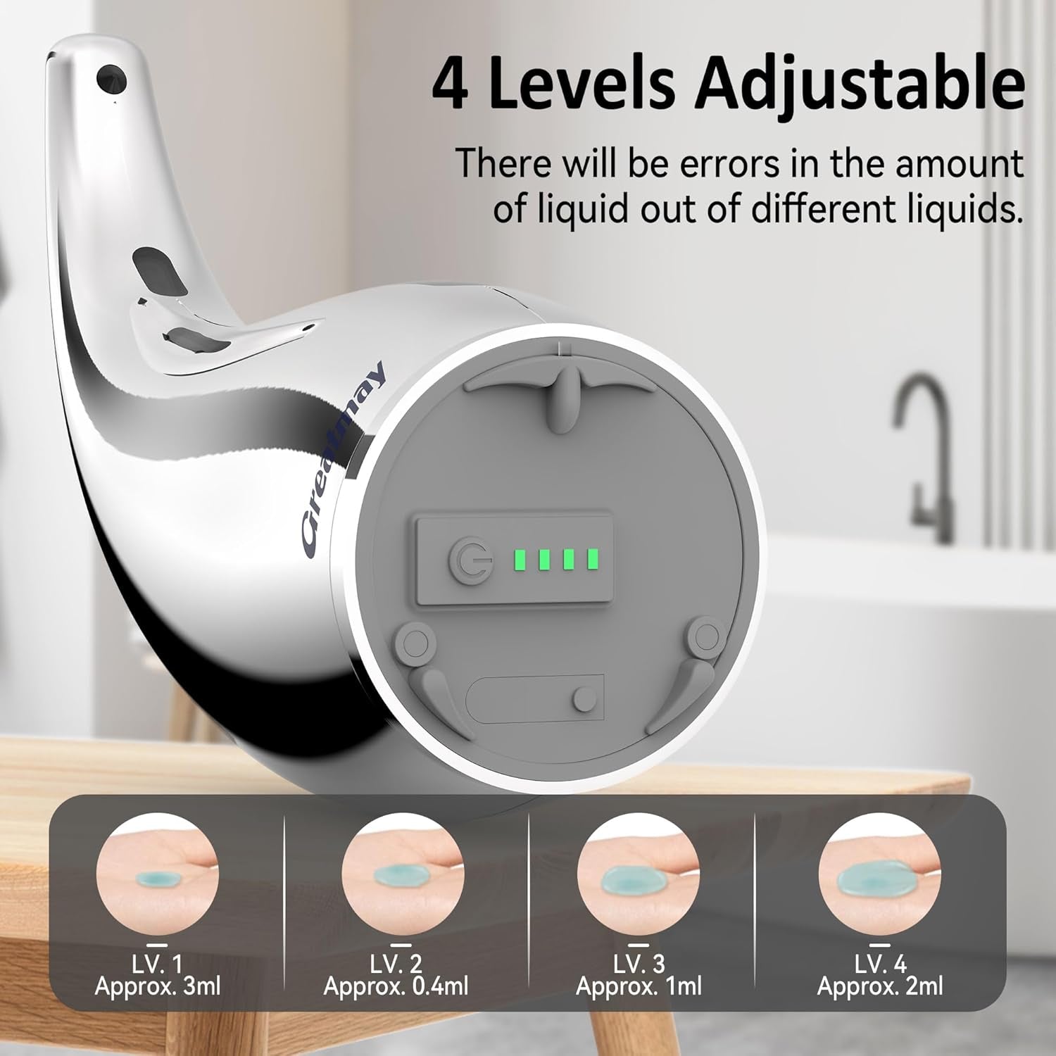 Adjustable Automatic Soap Dispenser Touchless, 4 Adjustable Levels Touchless Sensor Liquid Soap Pump Dispenser，300Ml Rechargeable Magnetic Charging Hand Soap Dispenser for Kitchen，Bathroom