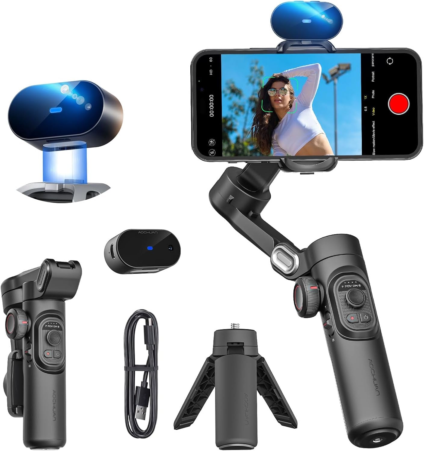 XE AI Version,Gimbal Stabilizer for Smartphone,No APP AI Tracking, Gesture Control,360°Inception Gimbal with Tiktok Youtube,3-Axis Foldable Handheld Tripod for Iphone& Android,Black