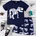 2023 Toddler Kids Boys Summer Short Sleeve Dinosaur T Shirts Tops Shorts Outfits Clothes Set 2 to 7 (1-White, 4 Years)