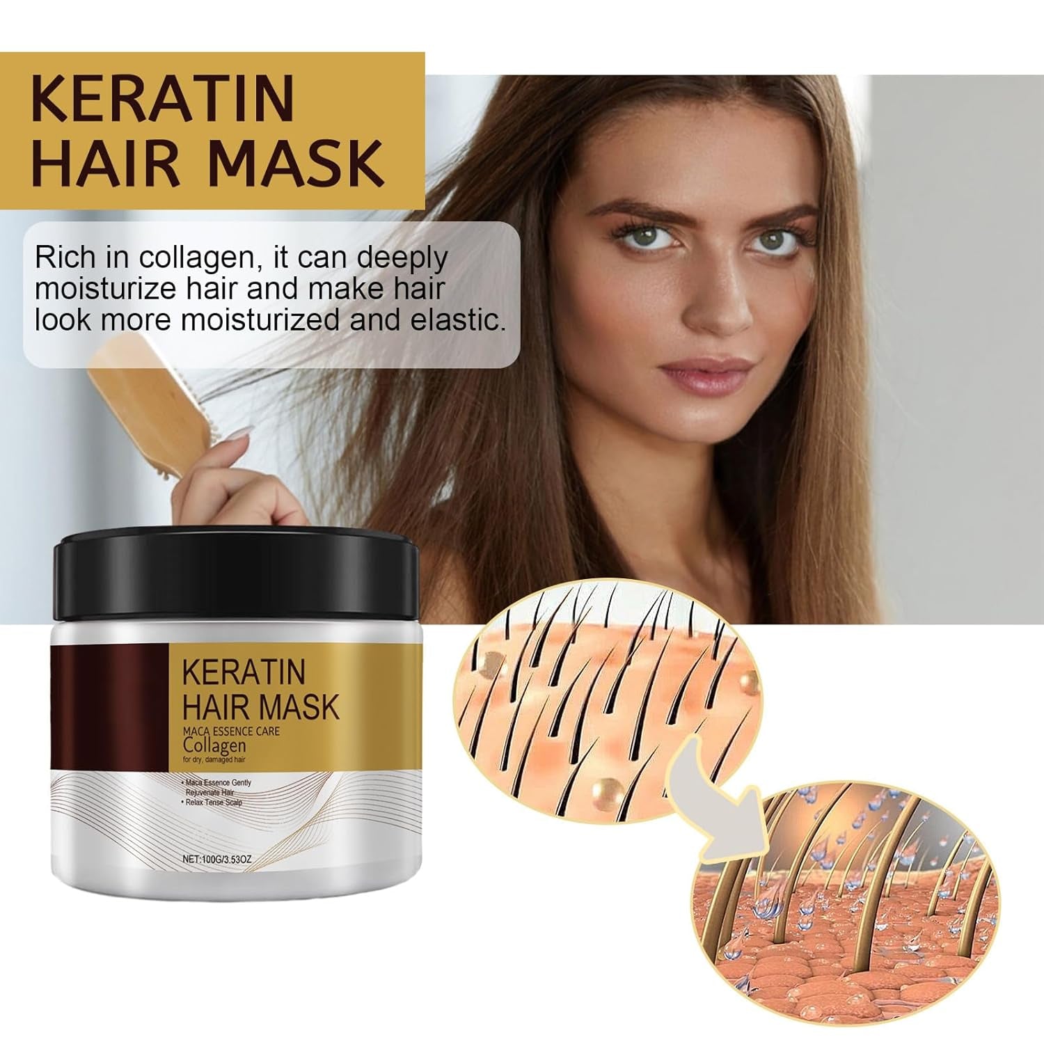 Collagen & Argan Oil Hair Mask for Damaged Hair, Including Curly, Straight, Thin & Fine Hair, Nourishing Hair Essence Care (100G, 3.53Oz)