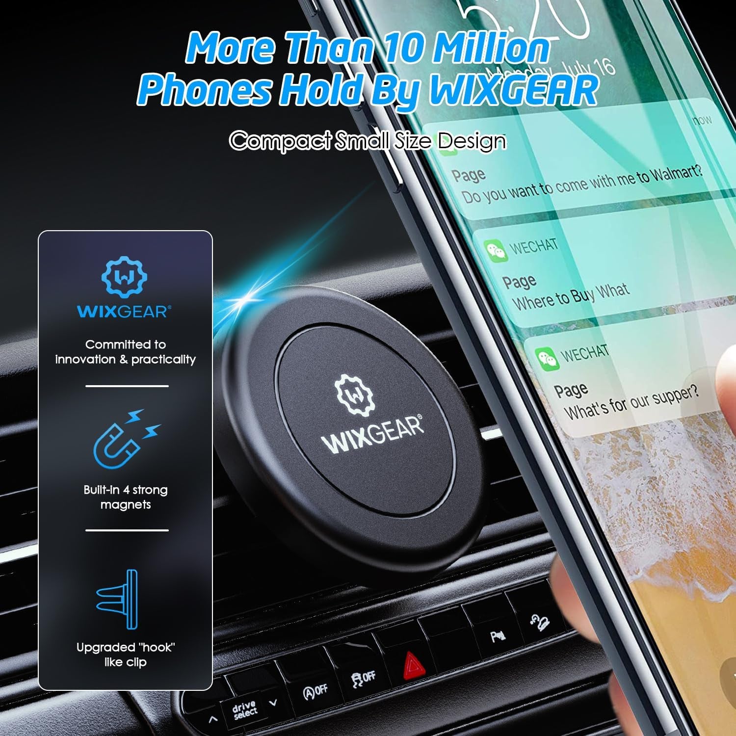 Magnetic Phone Holder for Car,  [2 Pack] Universal Air Vent Magnetic Phone Mount for Car, Car Phone Holder Mount for Cell Phones and Mini Tablets with 4 Metal Plates