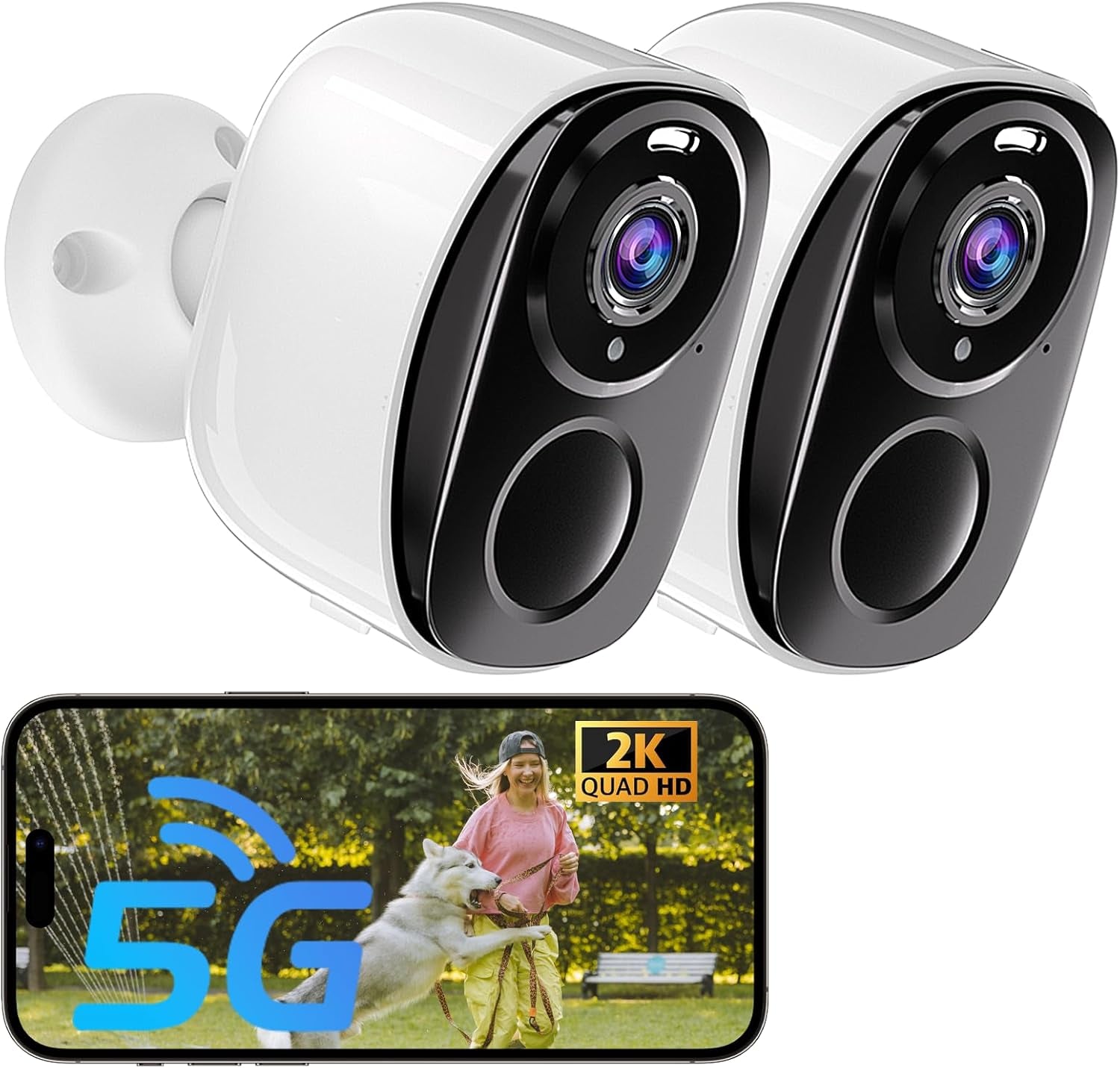 5G/2.4G Wifi Security Cameras Wireless Outdoor , 2K Battery Powered Wifi Cameras with AI Motion Detection Spotlight Siren,Color Night Vision, 2-Way Talk, Waterproof, Cloud/Sd Storage, Works W/Alexa