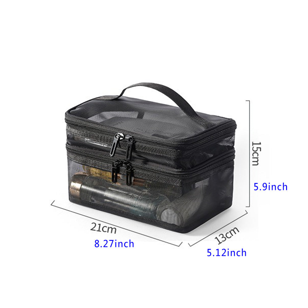 2pcs Double Layer Mesh Yarn Toiletry Bag Portable Travel Cosmetic Storage Bag In Black And Grey For Business Trips Large Capacity Travel Cosmetic Storage Bag