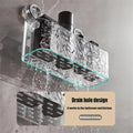 Corrugated Suction Cup Storage Holder Corner Shower Caddy Large Organizer Bathroom Shelf Clear Acrylic Shower Tray Shelves inside Floating Shower Wall Shelf Bath Basket Rack Heavy Duty (Rect-Clear)