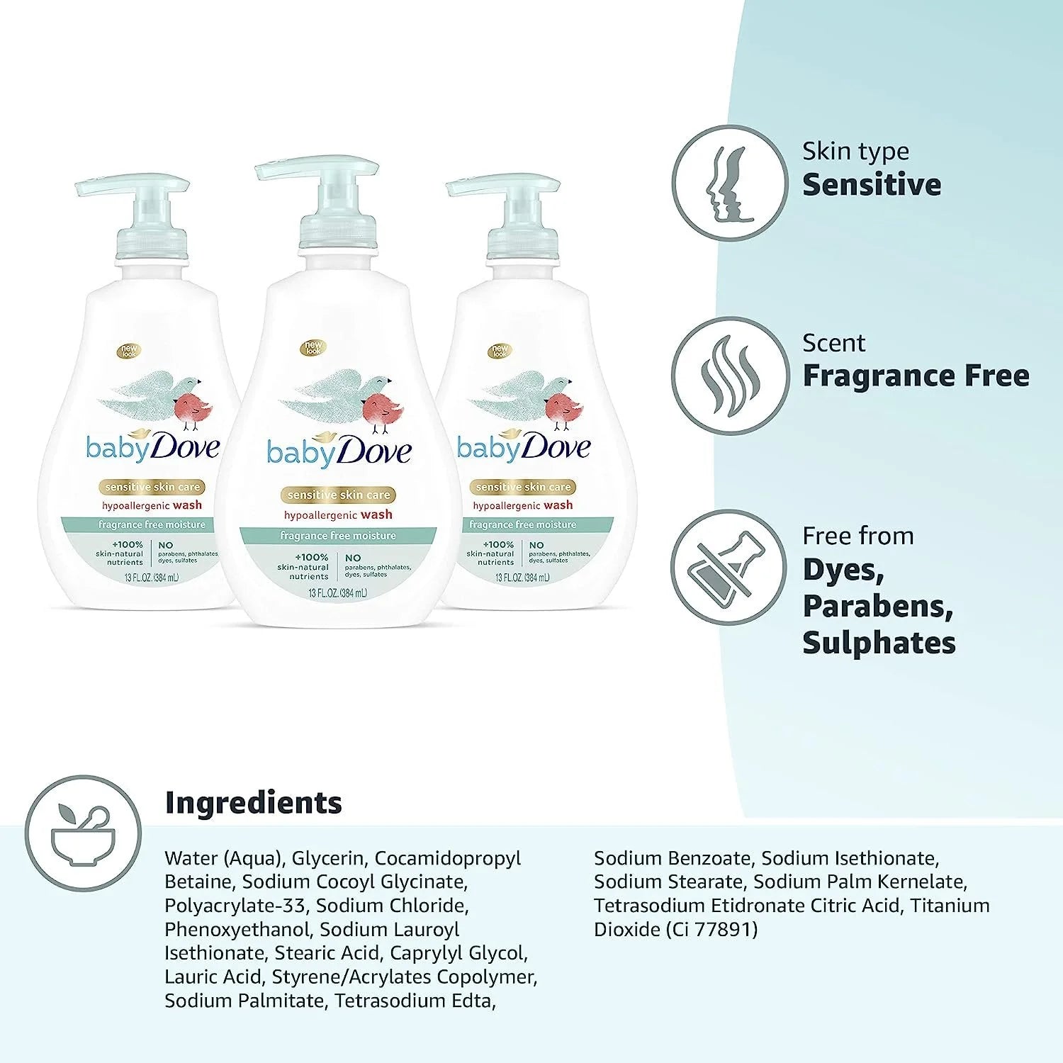 Tip to Toe Baby Body Wash for Baby'S Sensitive Skin Sensitive Moisture Washes Away Bacteria, Fragrance-Free and Hypoallergenic Baby Soap 13 Oz 3 Count