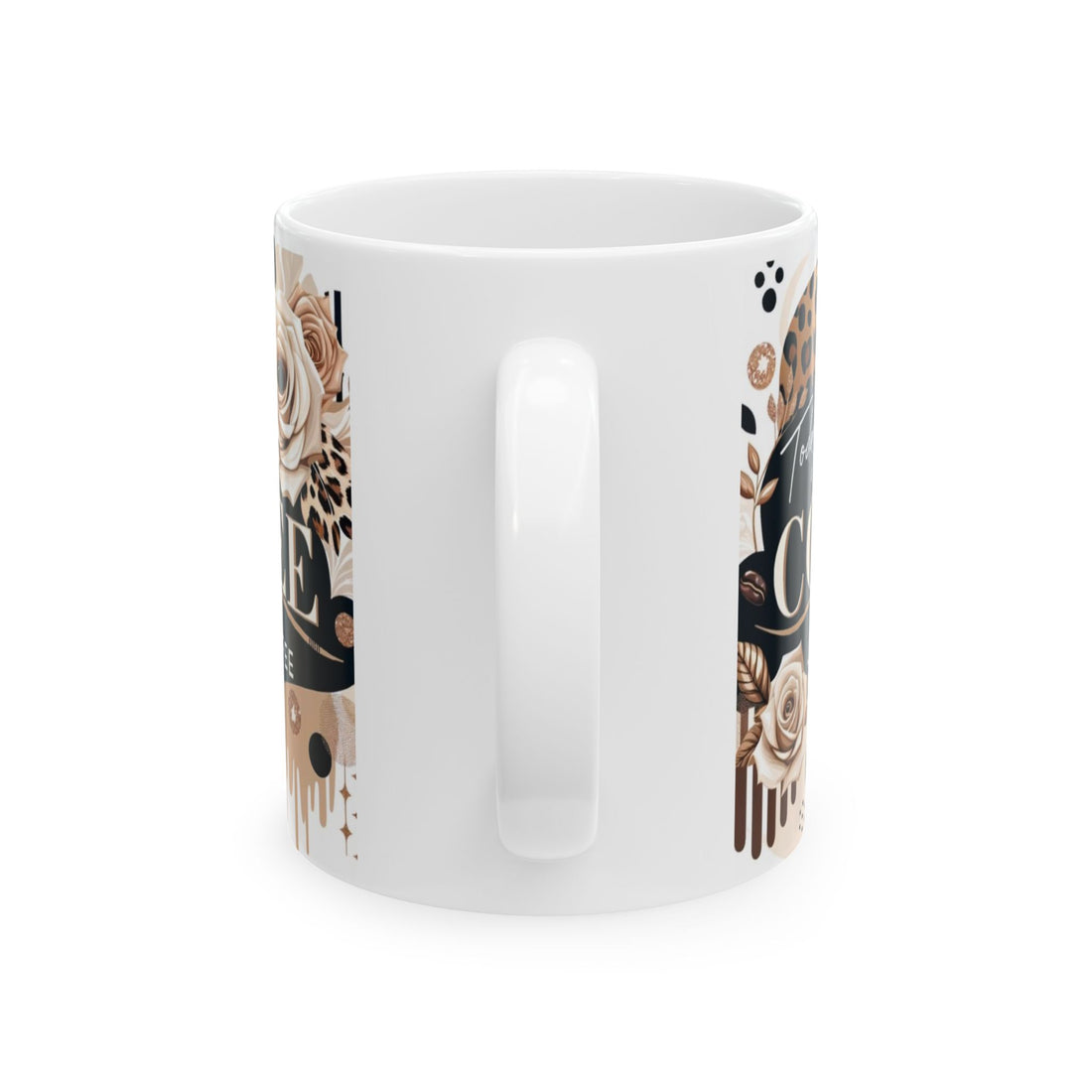 Chic Coffee Mug with Floral and Leopard Print Design, Cute Gift for Coffee Lovers, Ideal for Birthdays, Anniversaries, or Just Because