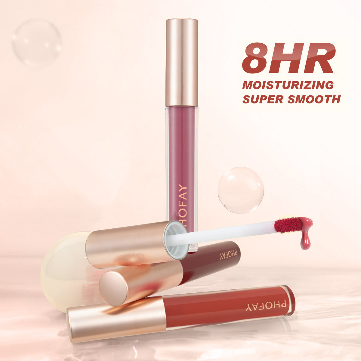 Three lip glosses with 'PHOFAY' 