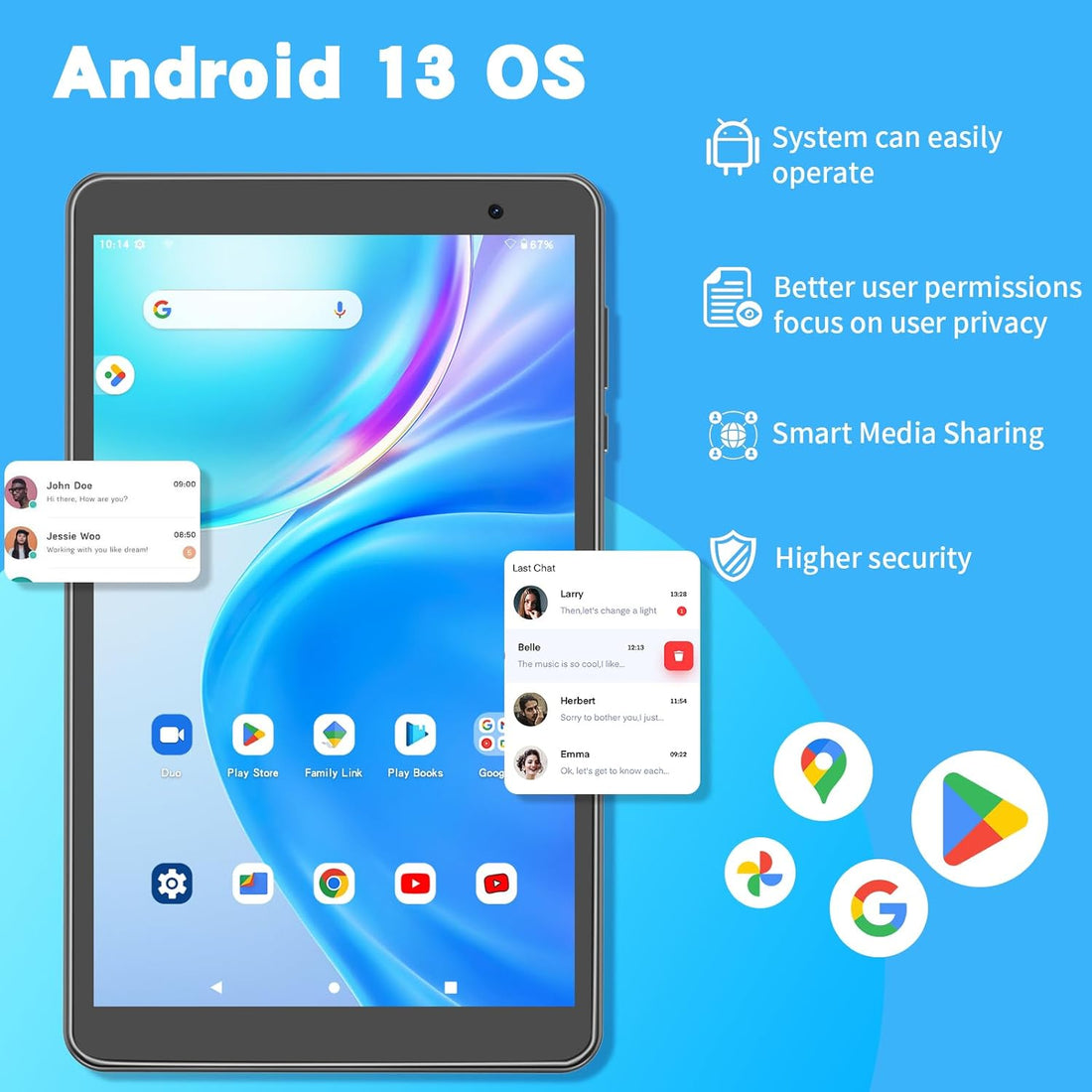 Tablet Android 8 Inch, 8GB RAM 64GB Rom,Octa Core,1Tb Expand Tablets PC 1280X800 HD IPS Screen 5000Mah Battery,Dual Camera,Tabletas with Bluetooth and Wifi,Type C（Grey）