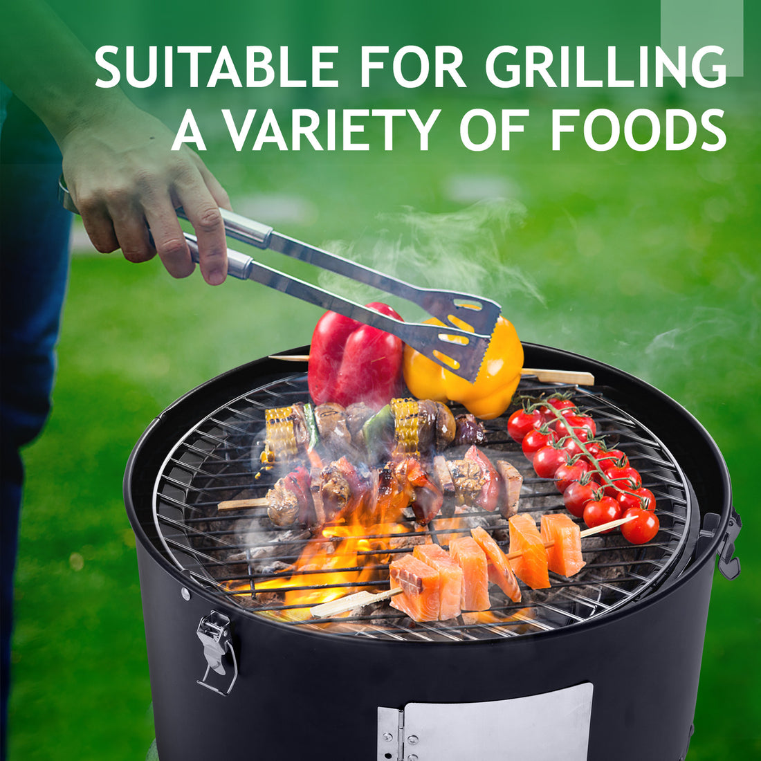 47x41.5x82cm Black, Double-walled, Cylindrical, Smoker, Charcoal Grill