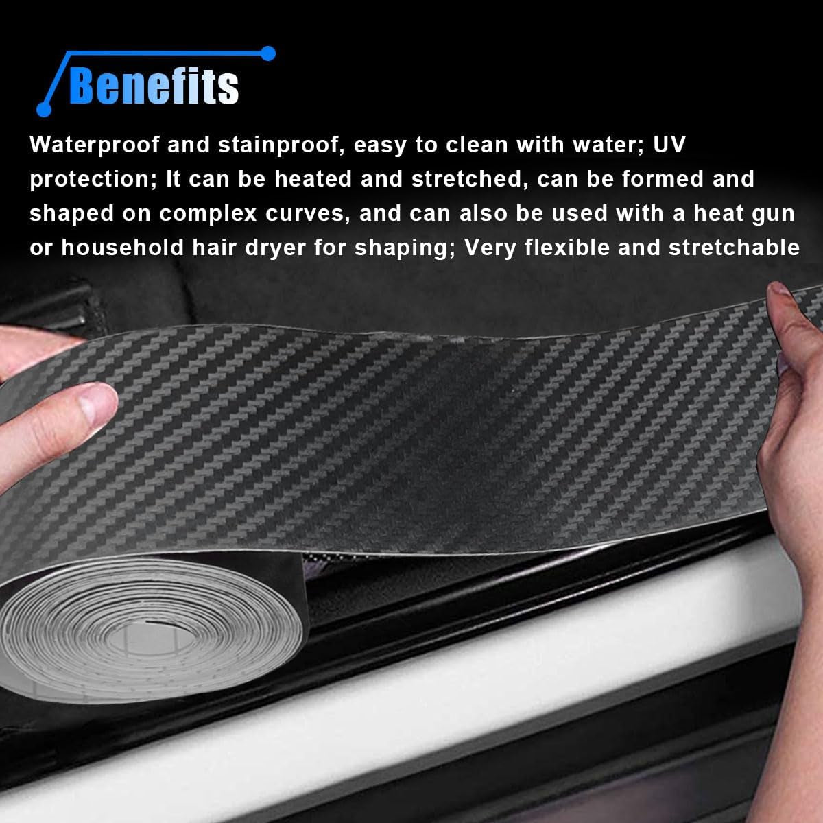 Carbon Fiber Car Door Edge Guards, 3D Vinyl Car Door Sill Protector Wrap Film Auto Door Trim Strips, Anti-Scratch Anti-Collision Adhesive Tape Auto Bumper Door Entry Guard for Most Cars (2"X394")