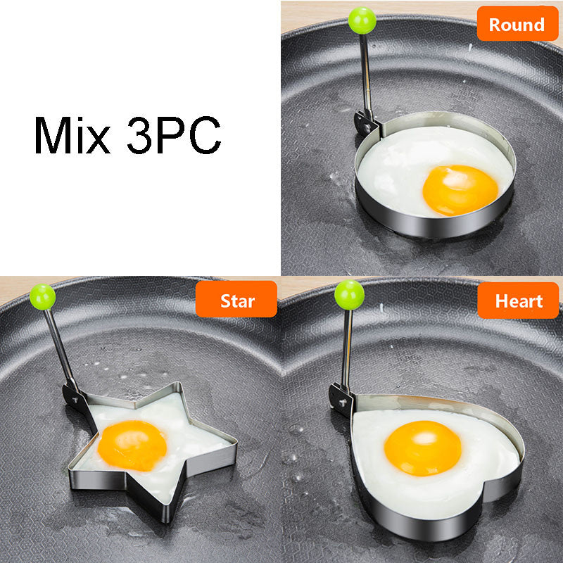 Thickened Stainless Steel Egg Mould – Heart, Flower & Circle Shapes for Pancakes & Fried Eggs