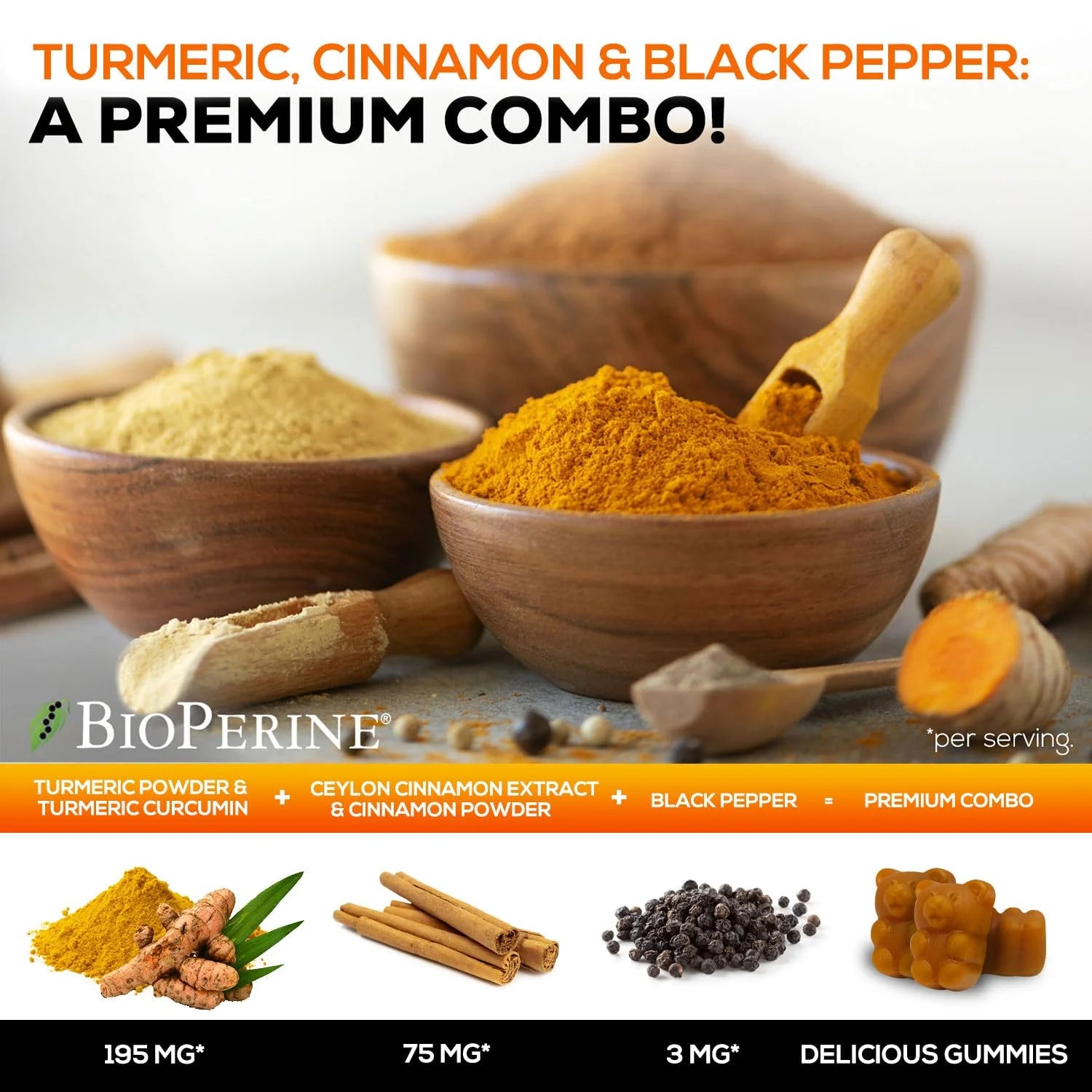 Turmeric Curcumin Gummies 95% Curcuminoids with Cinnamon, Ginger & Black Pepper Extract for Max Absorption Joint Support Supplement, Nature'S Herbal Turmeric Gummy Pills, Vegan Non-Gmo - 60 Gummies