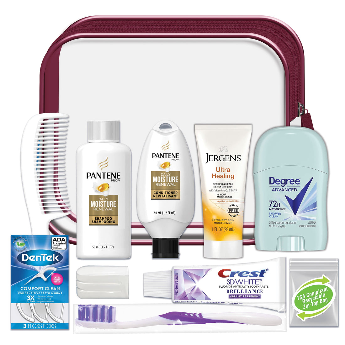 , Women'S Deluxe 11 PC Travel Kit Featuring: Pantene Shampoo and Conditioner