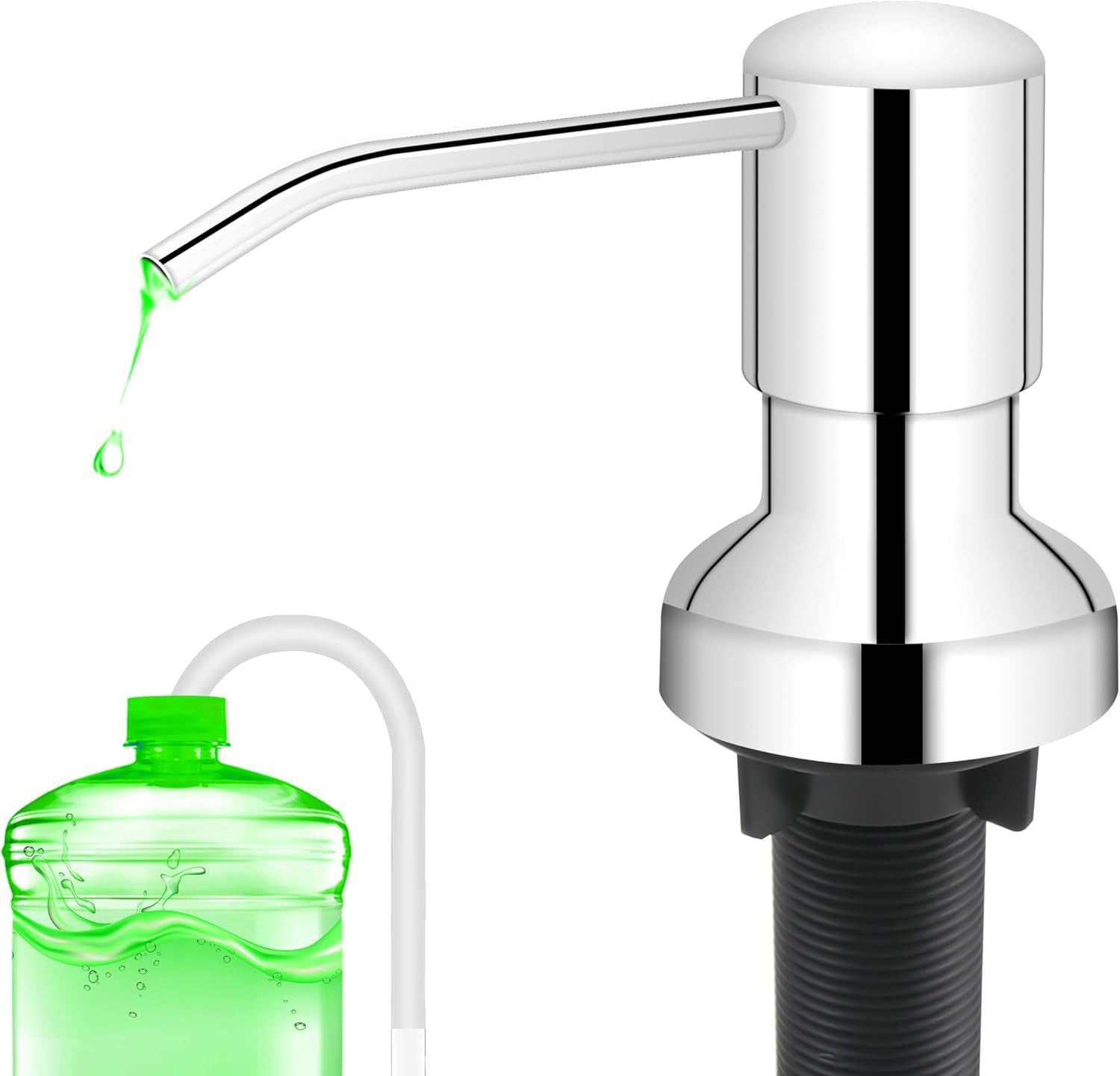 Soap Dispenser for Kitchen Sink, Sink Soap Dispenser with Longer Threaded Shaft Shank, 47" Extension Tube Connects Directly to Dish Soap Container, Wider Pump Head Base （Brushed Nickel）
