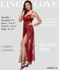 Women Sexy Lingerie Lace High Slit Maxi Long Gown Sheer Dress with Underwire S-4XL