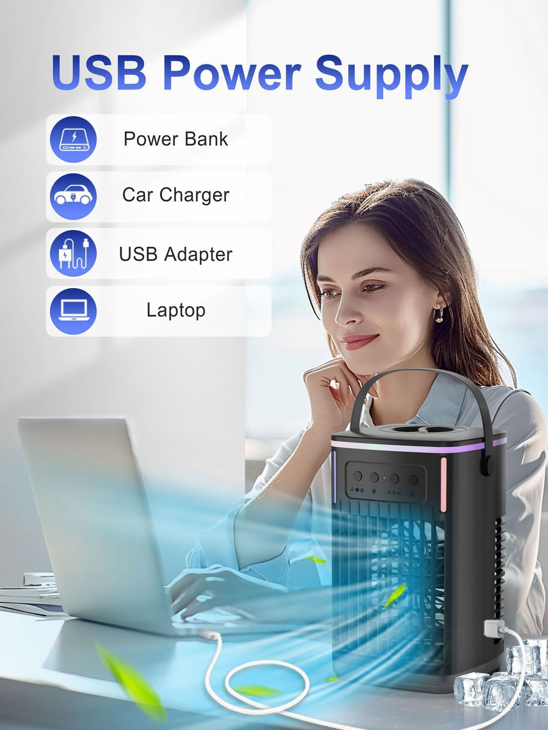 Portable Air Conditioners Fan with Remote,1500Ml Tank, 1-6H Timer, 3 Wind Speeds, Personal Mini Air Cooler with Humidifier for Room Bedroom Desktop Office (Black)