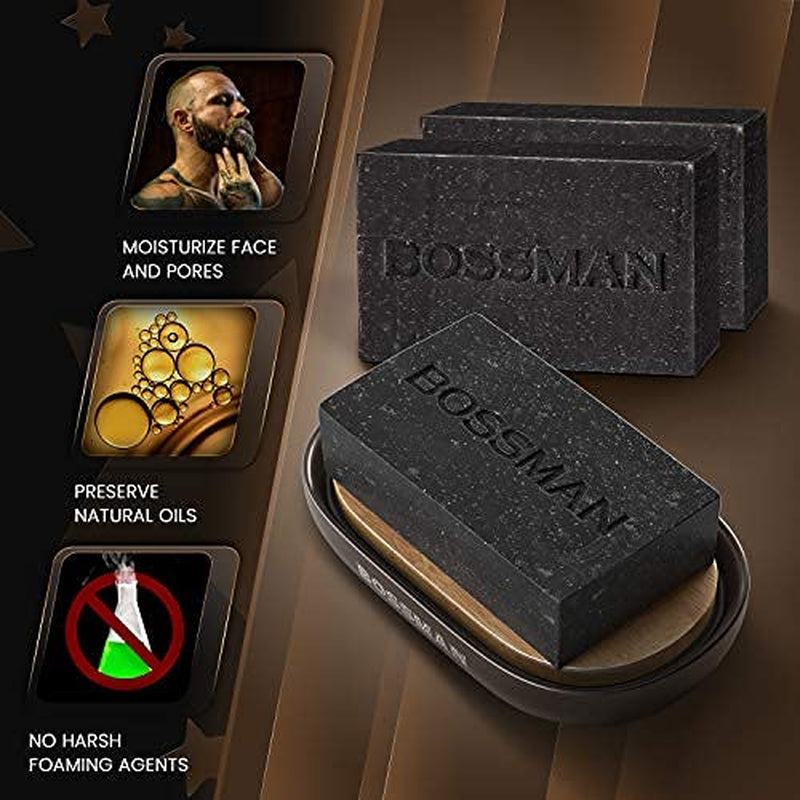 6-Pack 4-In-1 Bar Soap for Men – All Natural Organic Beard Wash, Shampoo, Body Wash & Shaving Soap – Eucalyptus & Tea Tree Scent