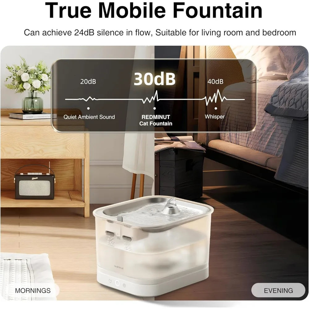 Cat Water Fountain Stainless Steel Battery Operated with Wireless Pump 84Oz/2.5L Cat Water Dispenser Cordless Water Fountain Wit