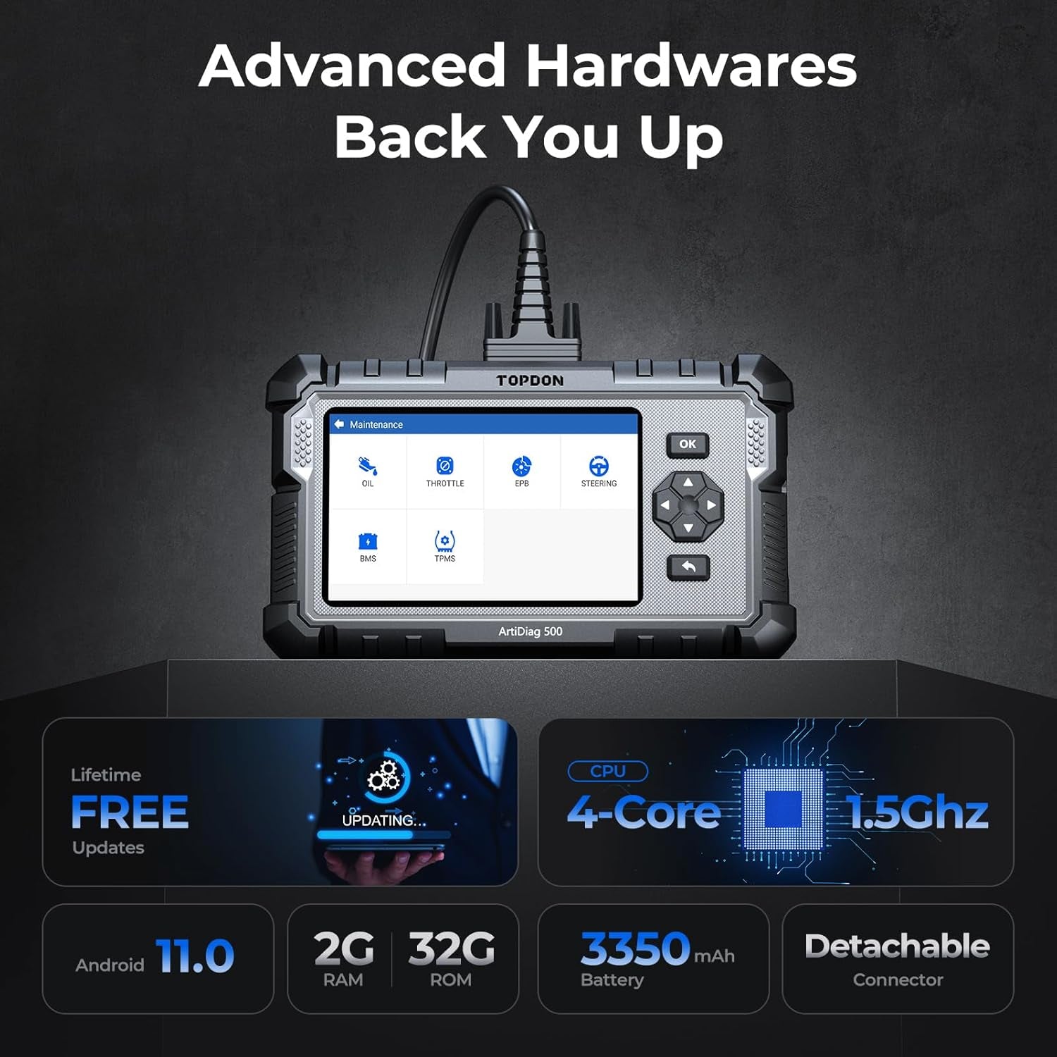 AD500 OBD2 Scanner Car Code Reader Scan Tool, Engine ABS SRS Transmission Diagnostics Tool, Oil/Throttle/Sas/Tpms/Bms/Epb Reset Car Scanner, Free Upgrade for DIY