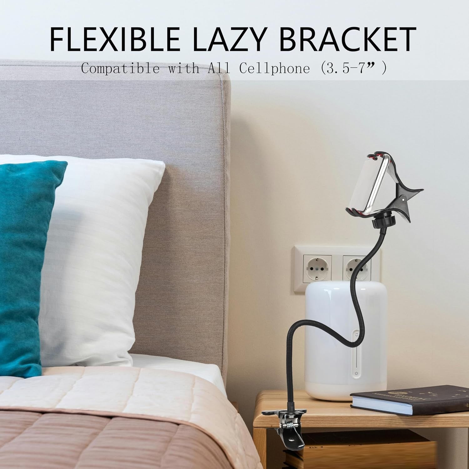 Cell Phone Holder Gooseneck Mount, Universal Lazy Bracket Flexible Long Arm Clamp Clip Phone Stand for Bed,360 Adjustable DIY Flexible Grip Desktop Mobile Phone Stand for All 4-7” Devices