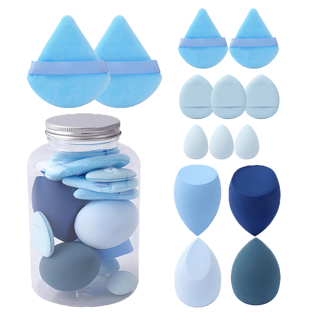 14Pc Makeup Sponge Set with Storage Jar, Velvet Beauty Sponge, Makeup Sponge Finger Puff, Foundation Cosmetic Puffs