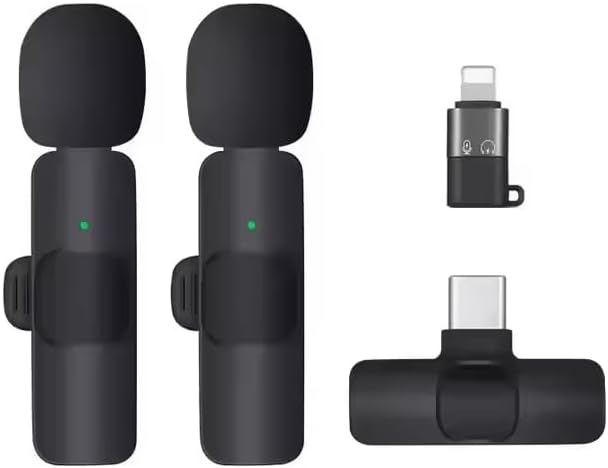 2-Pack 2-In-1 Wireless Lavalier Microphone – Noise-Canceling Clip-On Mic for Iphone & Android, 20M Range. Perfect for Videos, Vlogging, Interviews & Meetings. USB-C & Lightning Compatible.