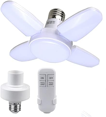 E27 LED Bulb Fan Blade Timing Lamp AC85-265V 28W Foldable Led Light Bulb Lampada for Home Ceiling Light with Remote Controller (Only Fan Bulb)