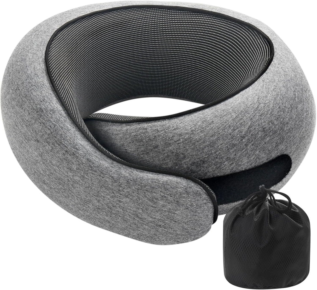 ® Snail Neck Pillow Memory Foam with Magicstrap – Adjustable Ergonomic Travel Pillow for Office/Airplane/Car, Washable Cover, Portable Cervical Support (Gray)