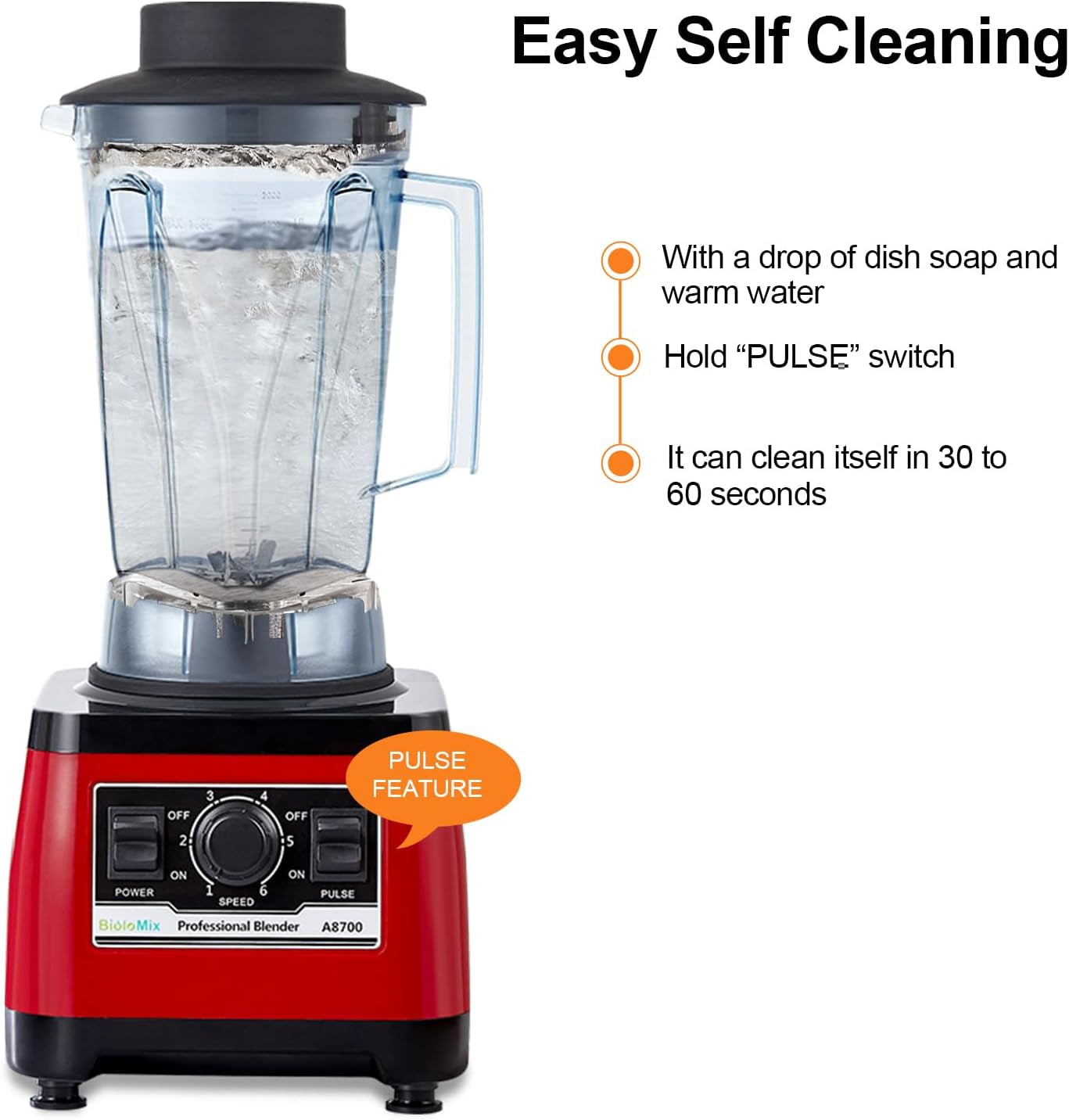 Heavy Duty Professional Blender, Peak 2200W Commercial Grade Bar Blender with 70Oz Container for Shakes, Smoothies, Ice Crushing, Frozen Fruits, Soups, Dry Grinding (Red)