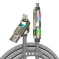 240W 4-In-1 USB C Multi Charger Cable with LED Indicator, PD 5A Fast Charging & Data Sync, Silicone, Compatible for Iphone, Samsung, Laptop, 4FT (Purple)