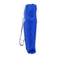 Blue folding chair with carrying strap on a white background