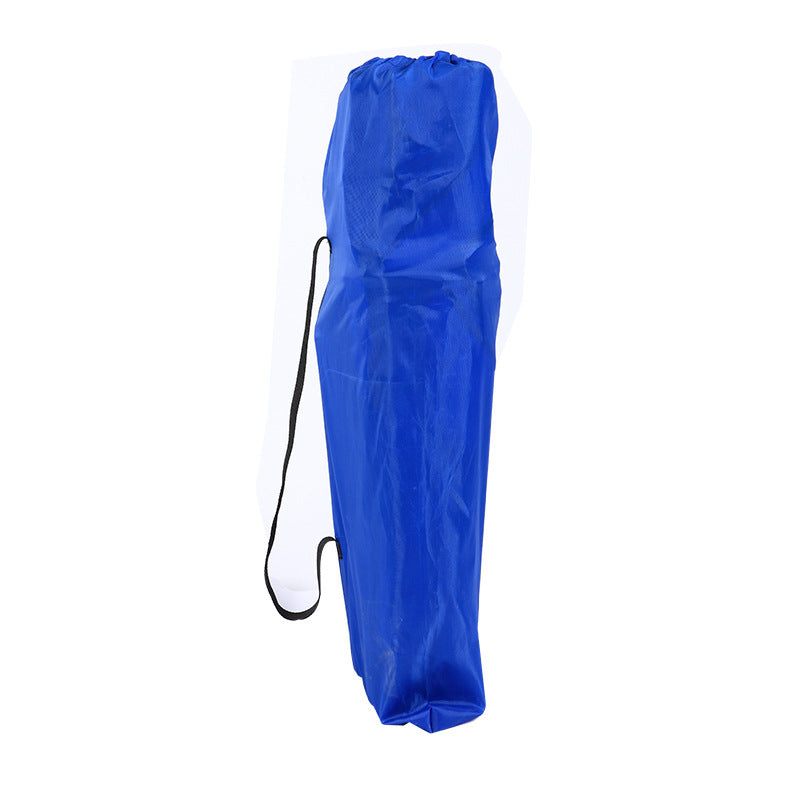 Blue folding chair with carrying strap on a white background