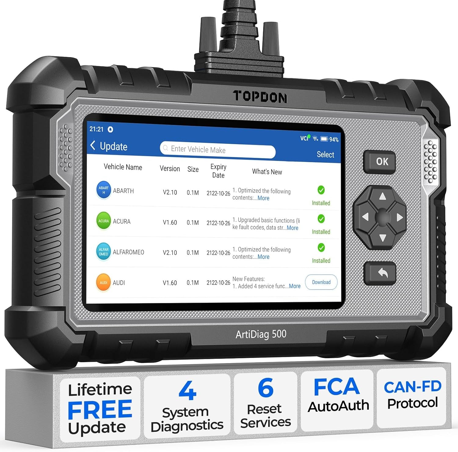 AD500 OBD2 Scanner Car Code Reader Scan Tool, Engine ABS SRS Transmission Diagnostics Tool, Oil/Throttle/Sas/Tpms/Bms/Epb Reset Car Scanner, Free Upgrade for DIY