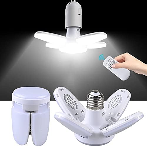 E27 LED Bulb Fan Blade Timing Lamp AC85-265V 28W Foldable Led Light Bulb Lampada for Home Ceiling Light with Remote Controller (Only Fan Bulb)