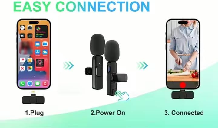 2-Pack 2-In-1 Wireless Lavalier Microphone – Noise-Canceling Clip-On Mic for Iphone & Android, 20M Range. Perfect for Videos, Vlogging, Interviews & Meetings. USB-C & Lightning Compatible.