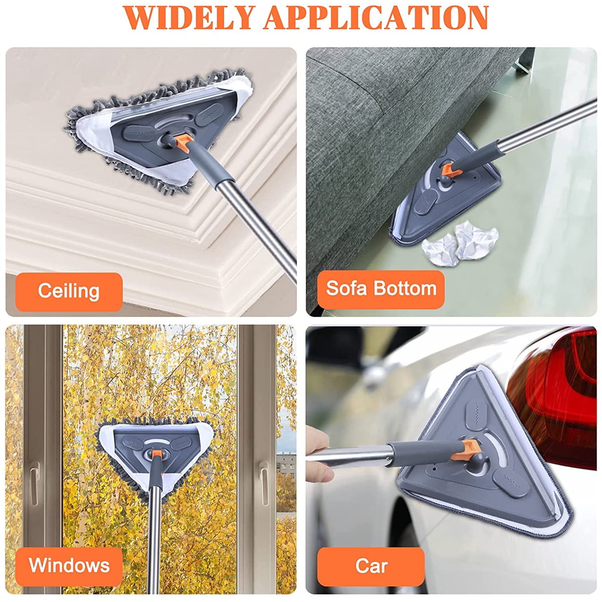 Wall Cleaner Mop with Long Handle from 25 to 85 Inch, 6 Replacement Pads,Microfiber 360 ° Rotating Triangle Adjustable Dry Wall Cleaning