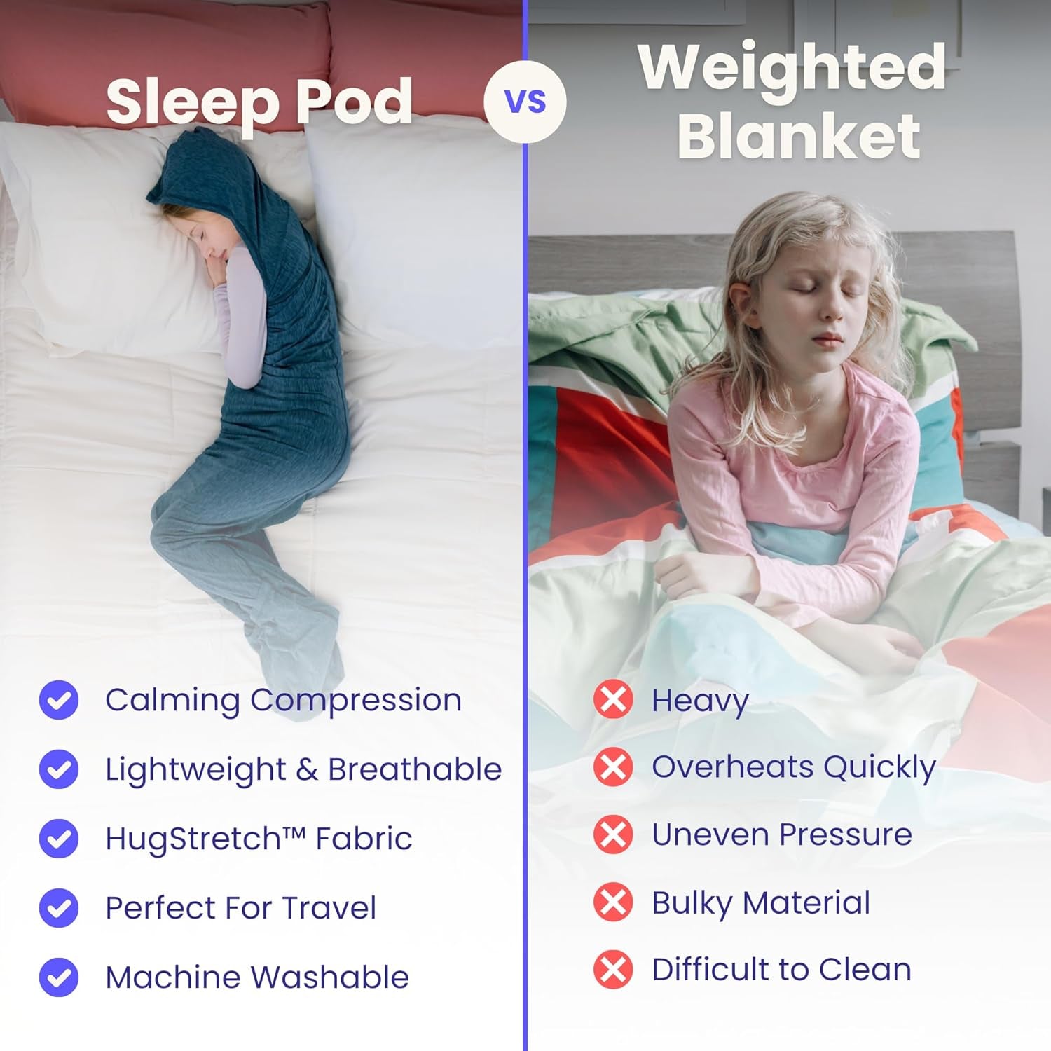 Hooded Sleep Pod for Kids, Wearable Blanket for 7-10 Year Old Girl or Boy, Weighted Blanket Alt, Seen on Shark Tank, Cooling Sensory, Machine Washable Cozy Blankets, Grey