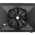 Black cooling fan with USB cable on a perforated black surface