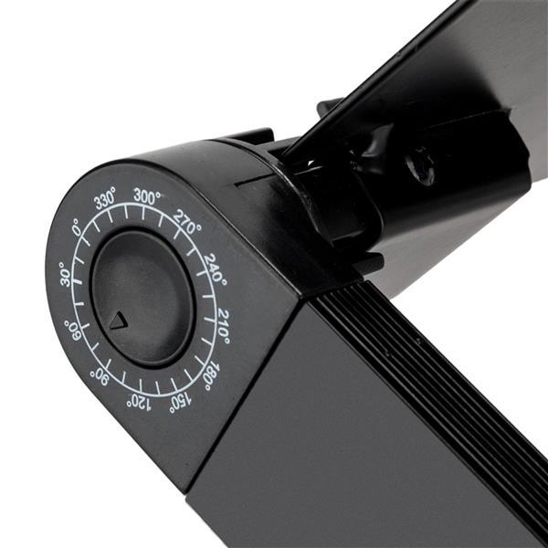 Black adjustable stand with a dial for angle control on a white background