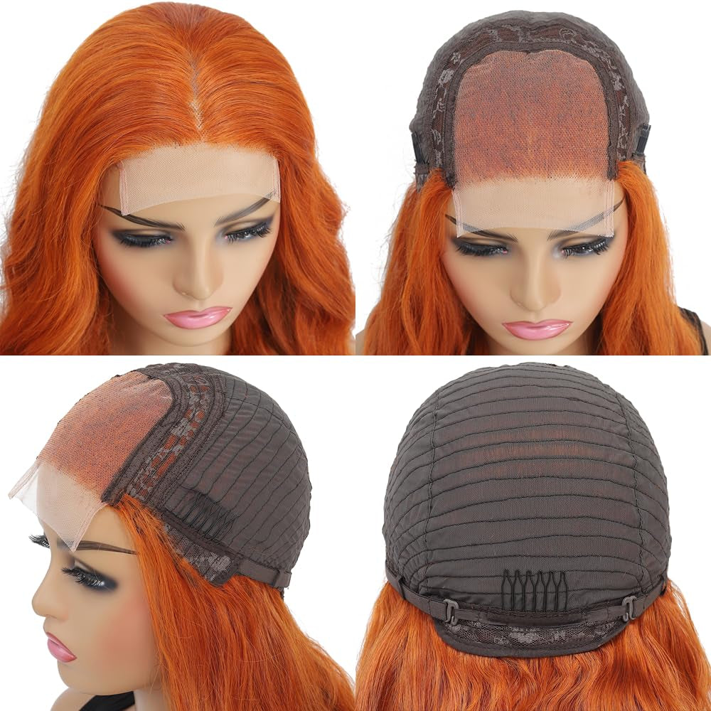 22 Inch Orange Lace Front Wigs Human Hair Body Wave 4X4 Hd Transparent Lace Closure Wig Brazilian Human Hair Pre Plucked with Baby Hair Glueless Wig