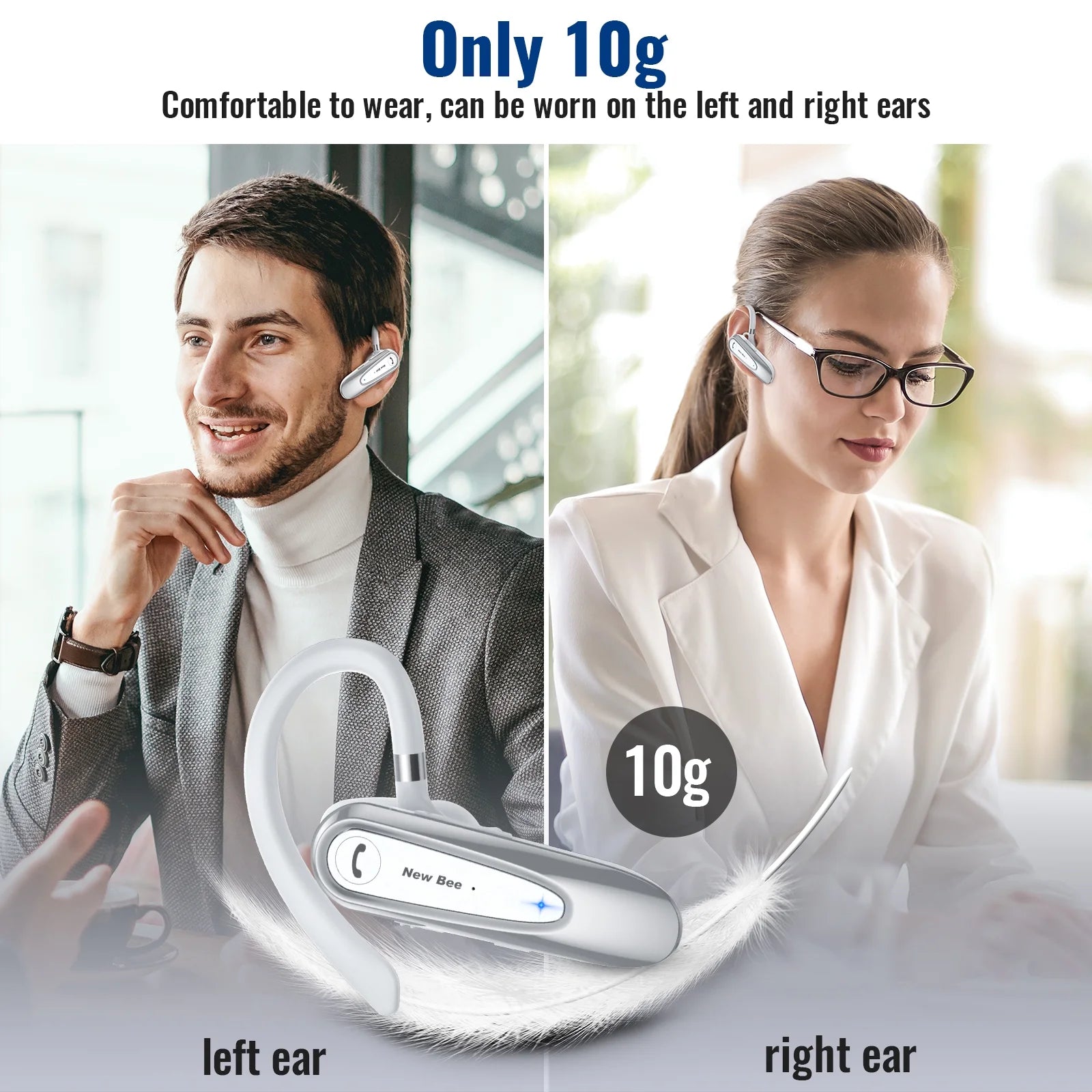 Bluetooth Earpiece,Wireless Handsfree In-Ear with Microphone, 20 Hrs Talking Time 180 Days Standby Time Bluetooth V5.0 Headset for Iphone/Android/Business/Trucker/Driver,White