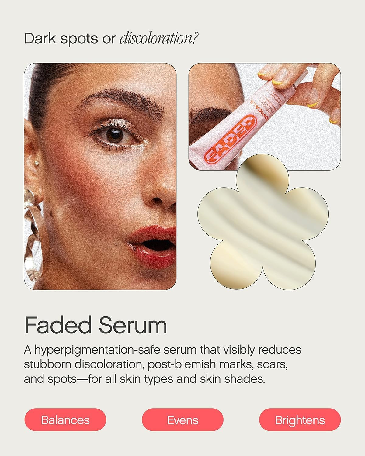 Faded Brightening and Clearing Serum | Reduces Discoloration Post-Blemish Marks Scars Spots Contains Kojic Acid Niacinamide Dermatologist-Tested Vegan Cruelty-Free Fl Oz