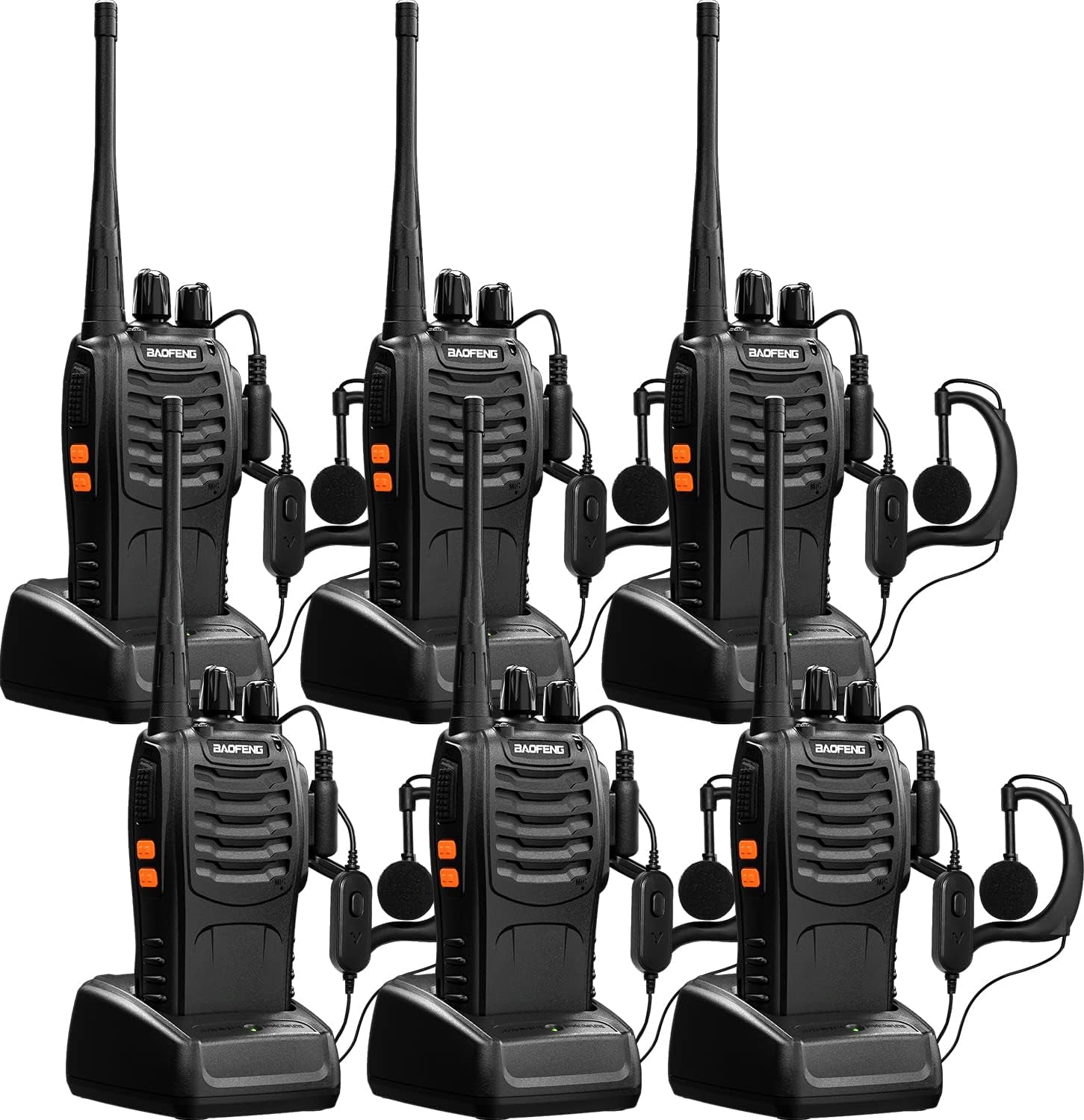 Walkie Talkies Bf-888S Long Range Two-Way Radios for Adults Rechargeable Handheld Interphone Professional UHF Communicator 3 Pack Walky Talky Set with Earpiece,Li-Ion Battery and Charger