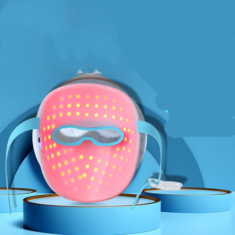 Pink LED eye mask on a blue background
