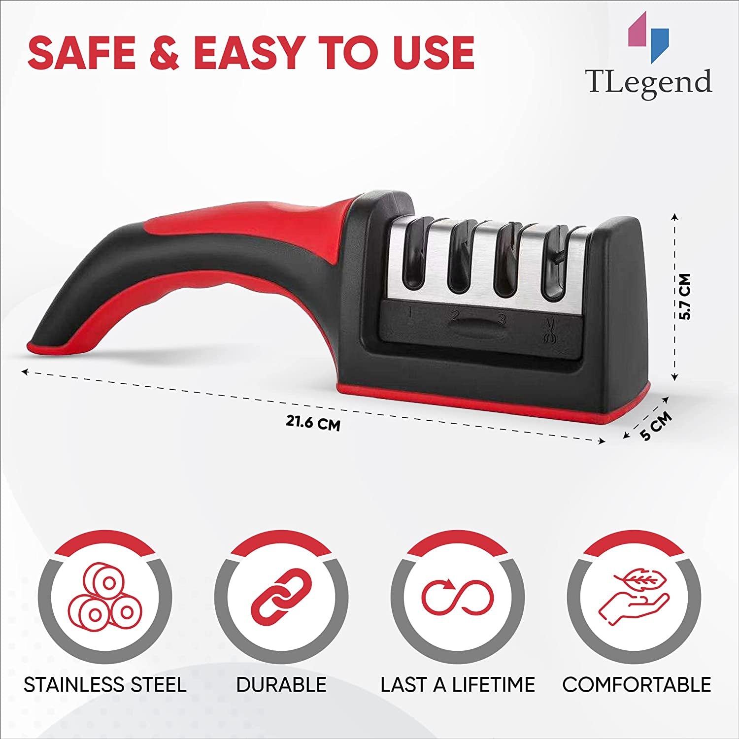 Knife Sharpeners for Kitchen Knives– Stainless Steel 4 In1 Kitchen Knife Sharpener – Ergonomic and Easy to Use Knife Sharpening Kit with 4 Stage Sharpening Slots Black